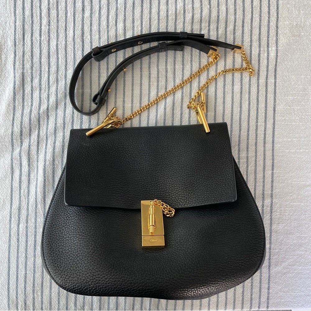 Chloe Grained Lambskin Drew Shoulder Bag Black